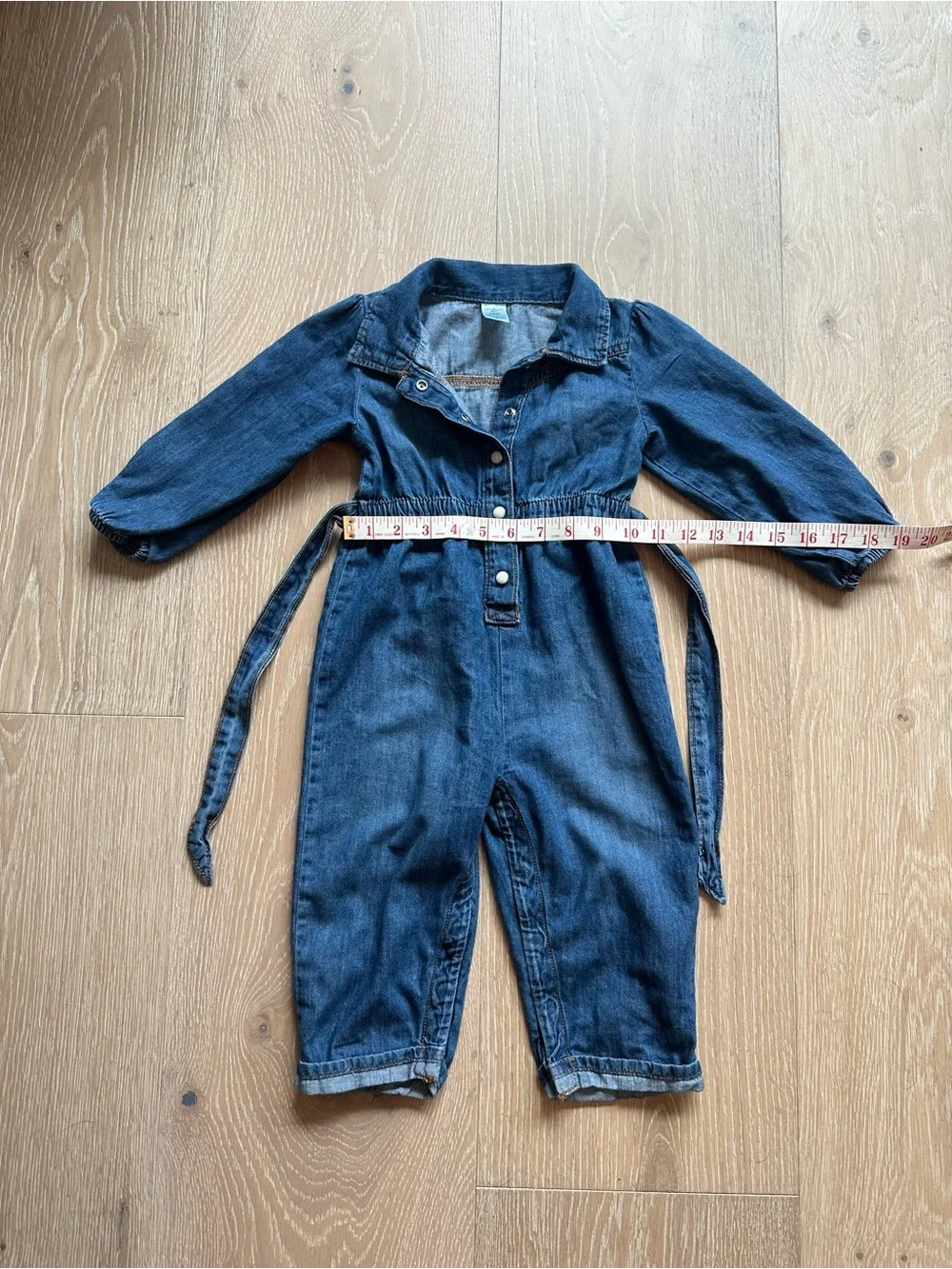 OshKosh B’gosh Girls 24M Denim Jumpsuit Coveralls Belted Snap Front Romper